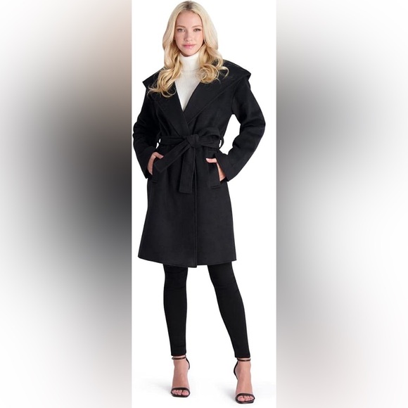 New Avec Les Filles Black Double Breasted Hooded Robe Coat Size XL Anthropologie - Picture 14 of 15